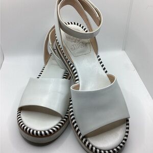 Vince Camuto White Sandals with Ankle Strap and Striped Sole